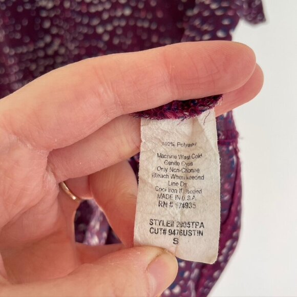 RENEE C. STITCH FIX Plum Purple Cream Navy Printed Short Sleeve Work Blouse Top - Picture 5 of 12